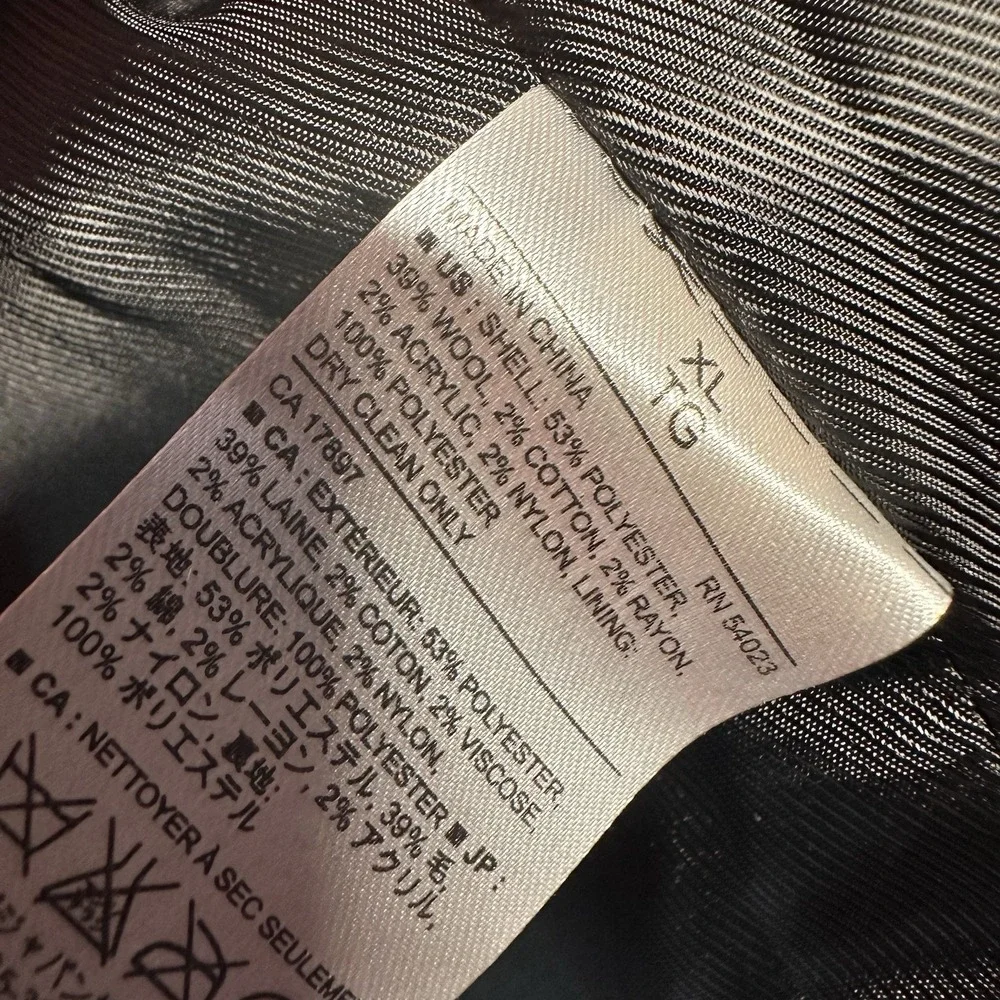 Banana Republic Overcoat Mens XL Gray  Plaid Wool‎ Blend Top Coat Hidden Buttons